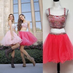 NARIANNA Hot Pink Gemstone Embellished Two-Piece Crop Top Tulle Skirt Tutu Set